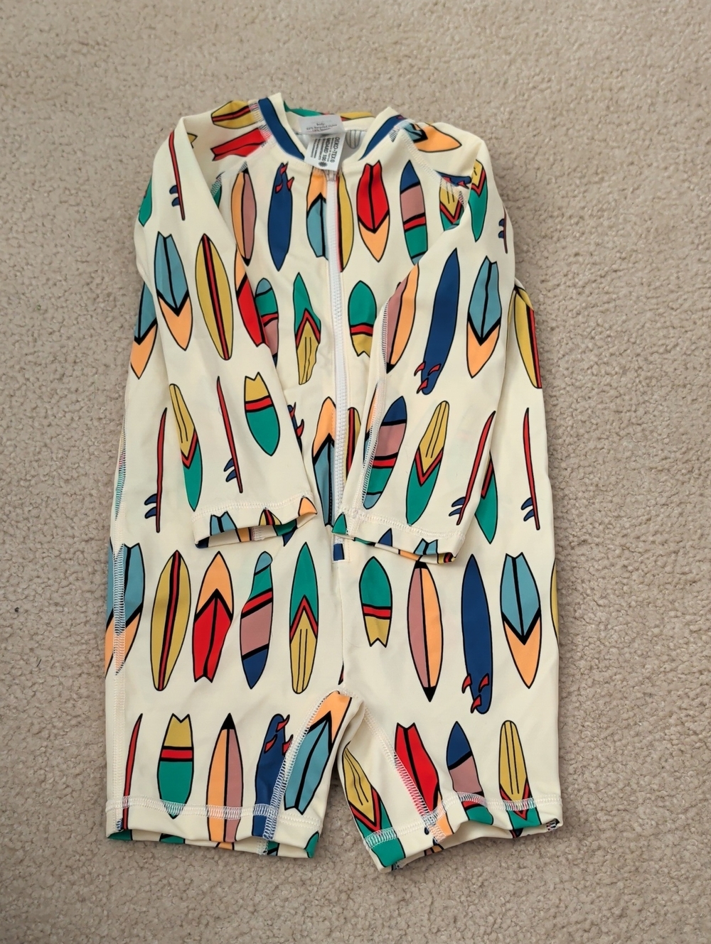 Cream Surfboard Print Zippered Swim Romper Size 3T